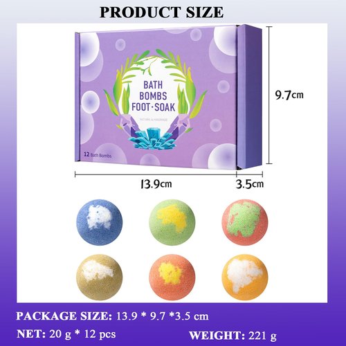 Foot Bath Bombs 12 Pack, Organic Natural Handmade Foot Soak with Bath Salt and Essential Oil, Foot Spa Bomb with Rich Bubbles for Relaxing Softening Moisturizing Dry & Tired Feet