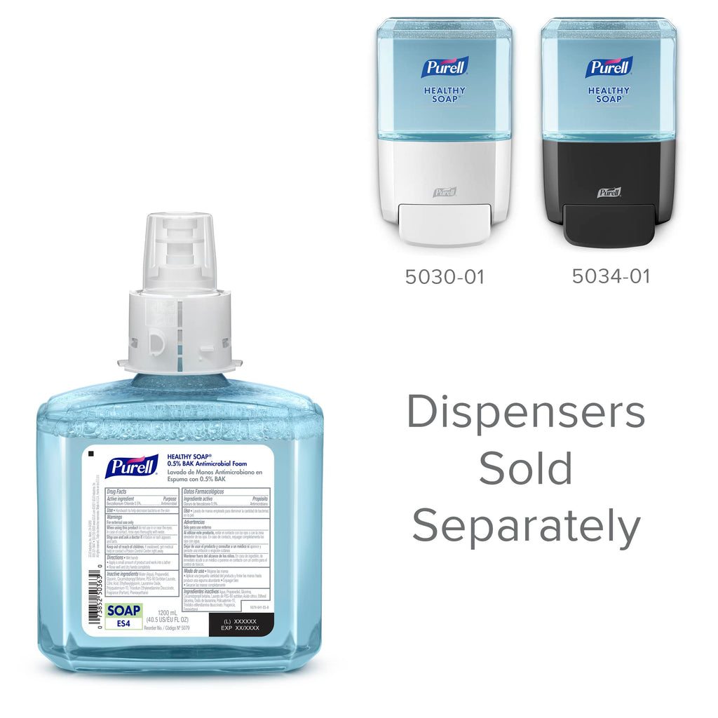 PURELL Brand HEALTHY SOAP 0.5% BAK Antimicrobial Foam, Lightly Fragranced, 1200 mL Refill for PURELL ES4 Manual Soap Dispenser (Pack of 2) - 5079-02 - Manufactured by GOJO, Inc.