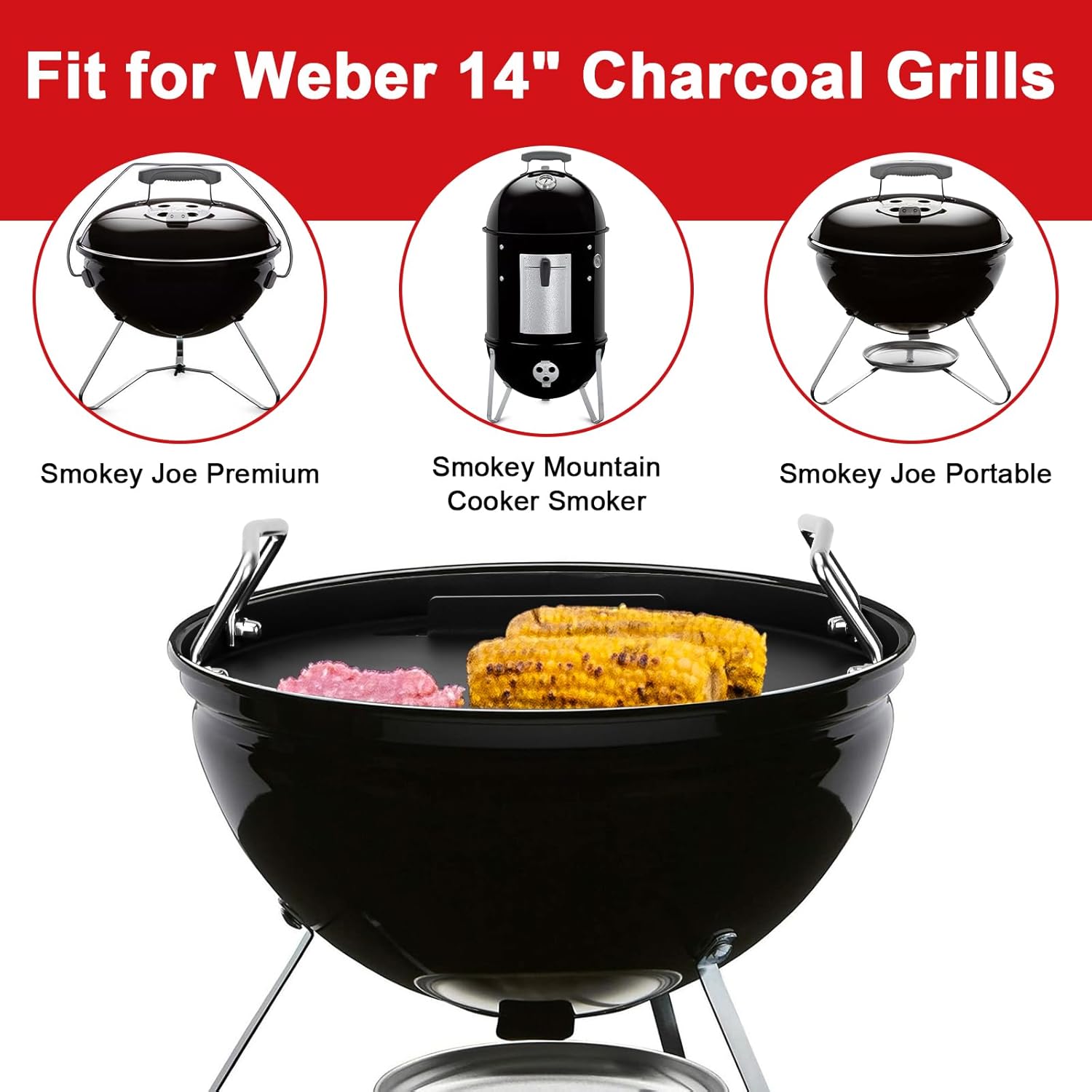 Weber Full Size Griddle Inserts - Flat Top Replacement for 14" Charcoal Grills & Smokers