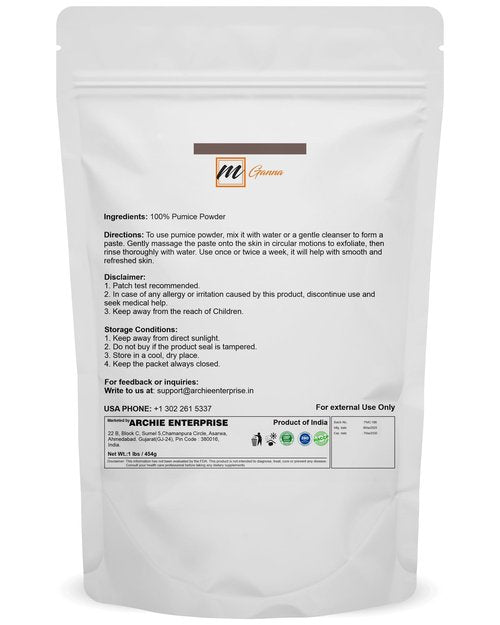 100% Natural Pumice Powder for Facial Masks, Skin Exfoliation, Soap Making and other cosmetic formulations 1 lbs / 454 gms