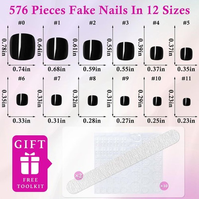 LoveOurHome 576pc Press on Toenails Women Fake Toe Nails Tips, Gel Glue on Toe Nails Press on Nail Short Square Fake Toenail Artificial False Toenails Stick Pedicure 24 Colors Acrylic Toenail Tip