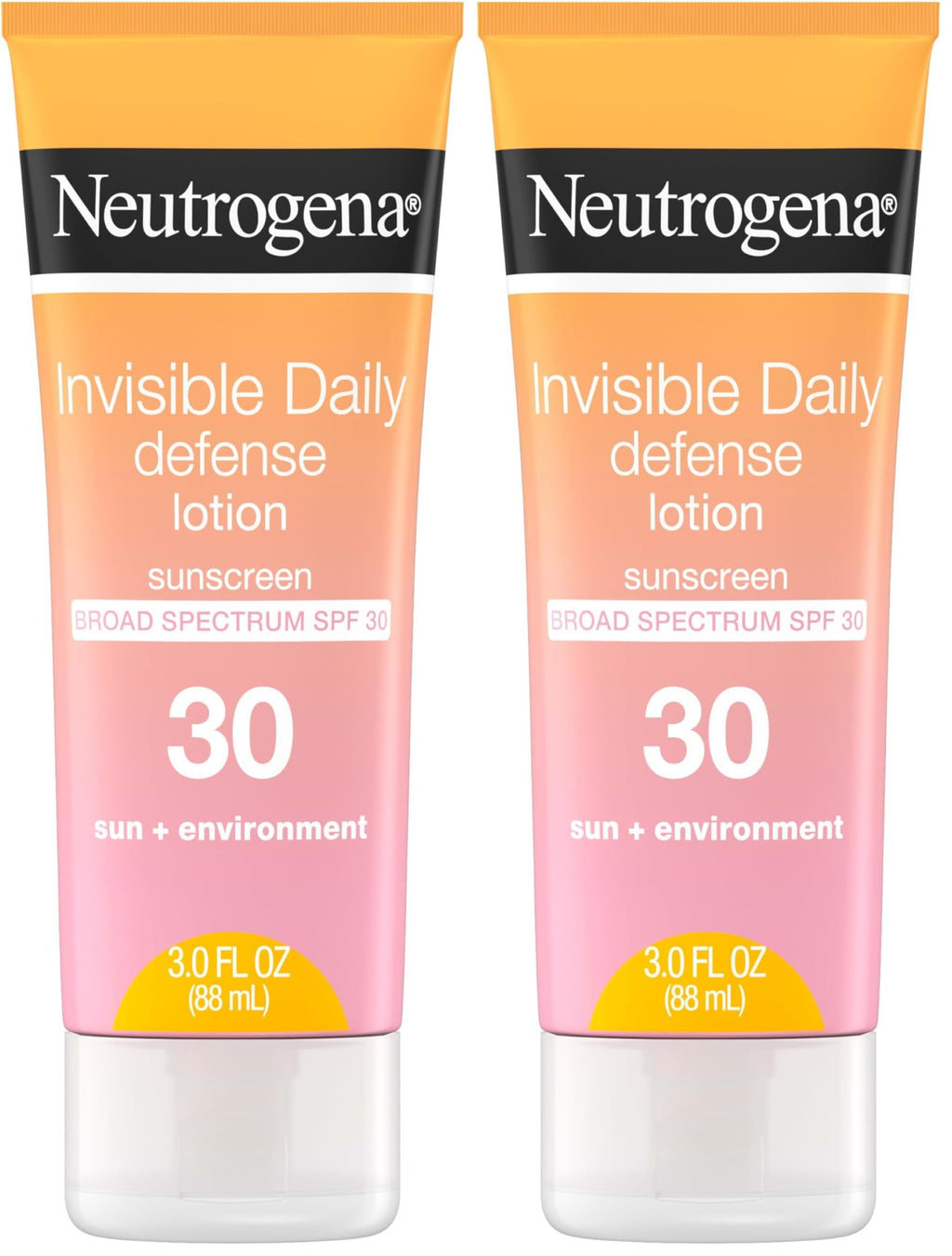 Neutrogena Invisible Daily Defense Sunscreen Lotion, Broad Spectrum SPF 30, Oxybenzone-Free & Water-Resistant, Sun & Environmental Aggressor Protection, Antioxidant Complex, 3.0 fl. oz (Pack of 2)