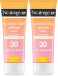 Neutrogena Invisible Daily Defense Sunscreen Lotion, Broad Spectrum SPF 30, Oxybenzone-Free & Water-Resistant, Sun & Environmental Aggressor Protection, Antioxidant Complex, 3.0 fl. oz (Pack of 2)