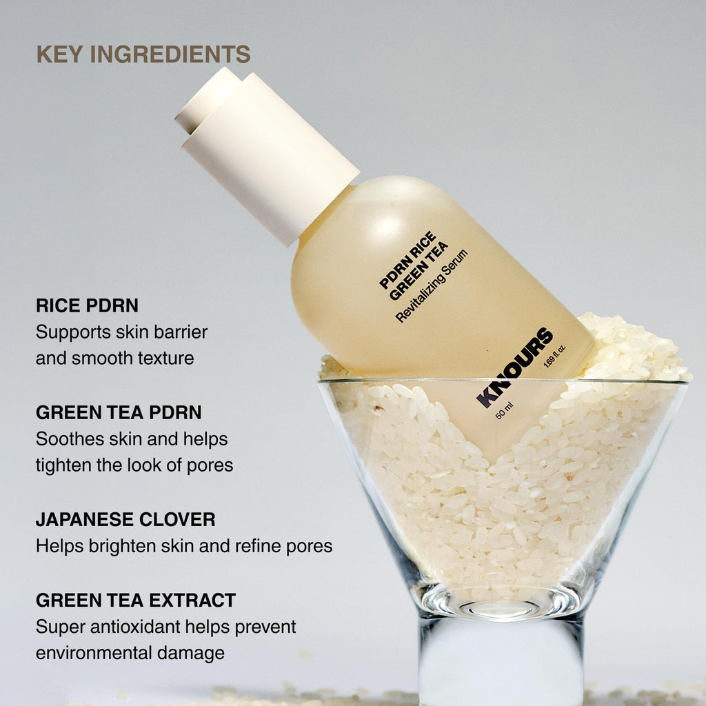 KNOURS. PDRN Rice & Green Tea Revitalizing Serum with Rice PDRN, Green Tea, Niacinamide & Hyaluronic Acid, Nourished, Dewy, Radiant Skin 50ml