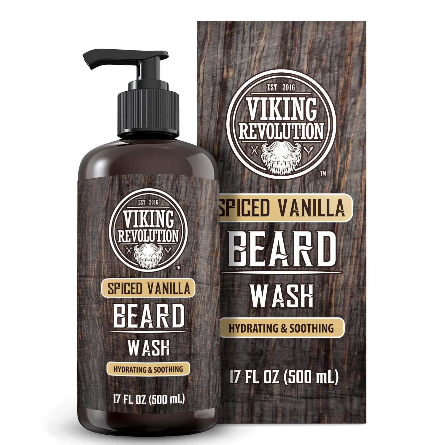 Viking Revolution Spiced Vanilla Beard Wash for Men with Argan Oil and Jojoba Oil - Beard Softener and Strengthener Beard Shampoo with Beard Oil - Beard Care to avoid Beard Dandruff and Itch (17 oz)