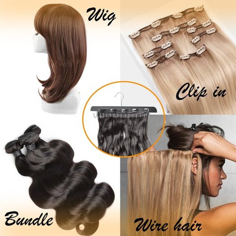 2-Pack Extra Long Hair Extension Holder Wooden Extension Hanger for Human Hair Extension Full Length Weft Hair Rack for Styling,Storage,Washing, Drying, Coloring for Barber Shop/Home