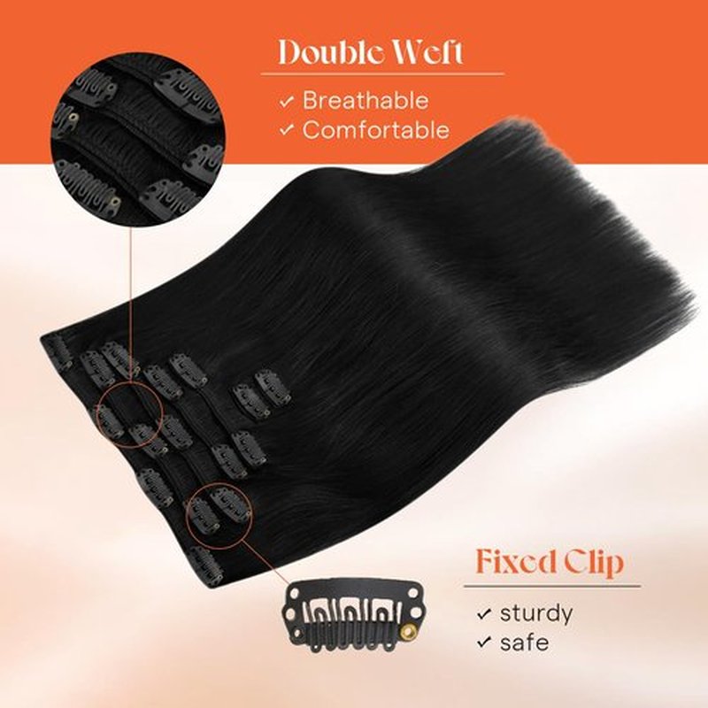 Sunny Hair Clip in Hair Extensions Real Human Hair 22 Inch 120g Remy Hair Clip in Extensions for Women Human Hair Extensions Jet Black