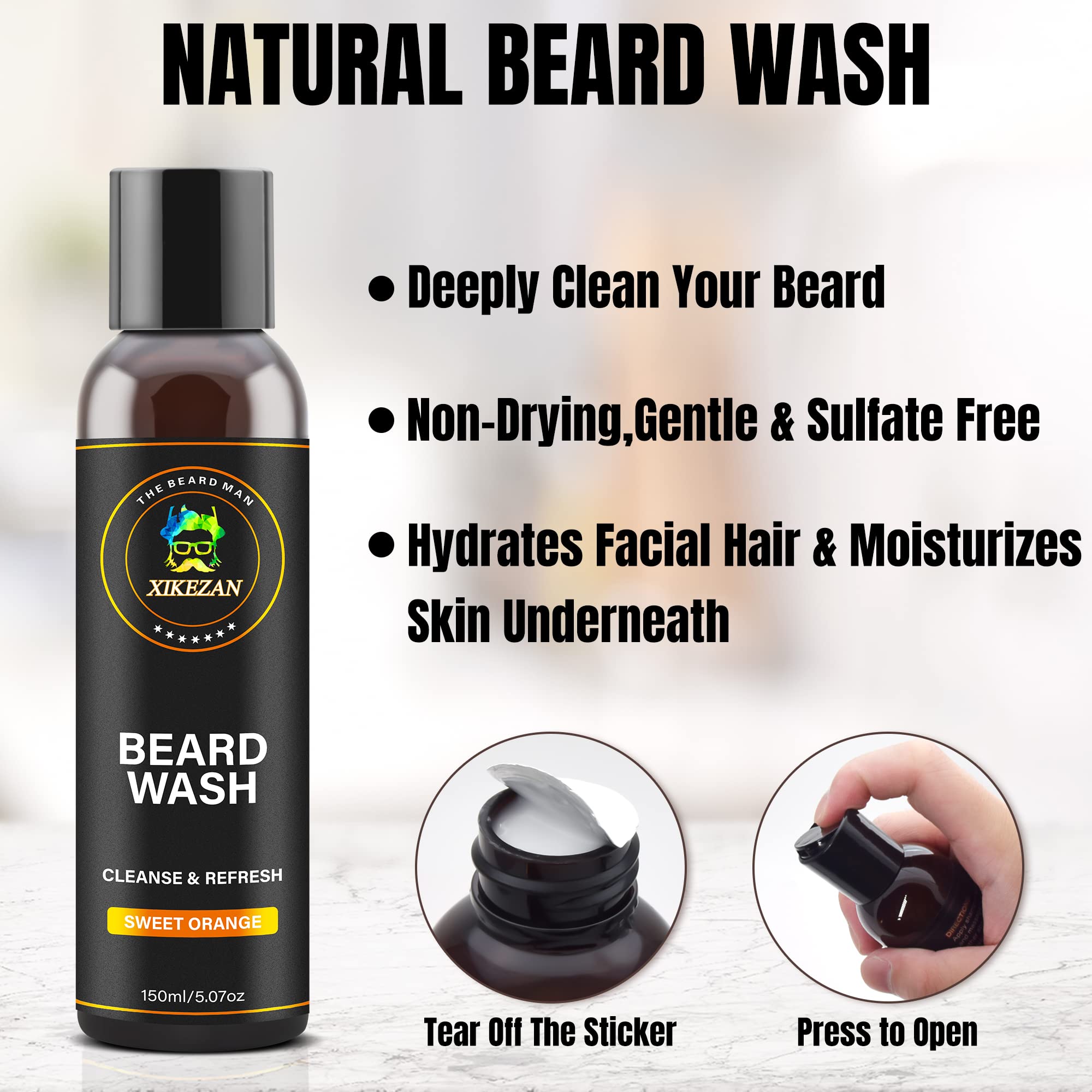 XIKEZAN Beard Wash & Beard Conditioner Natural Softener Set w/Argan & Jojoba Oils Smooths & Strengthens Christmas Stocking Stuffers Father Day Gifts for Men Him Dad Boyfriend Husband