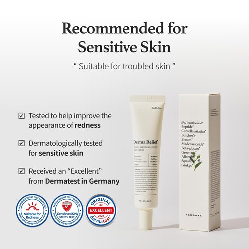 FORETDERM Peptide Derma Relief Cream – EGF, CICA & Panthenol Barrier Repair Face Moisturizer, Korean Skincare for Sensitive Skin, Soothing & Calming Redness, Hydrating Face Cream, Unscented,1.35 Fl Oz