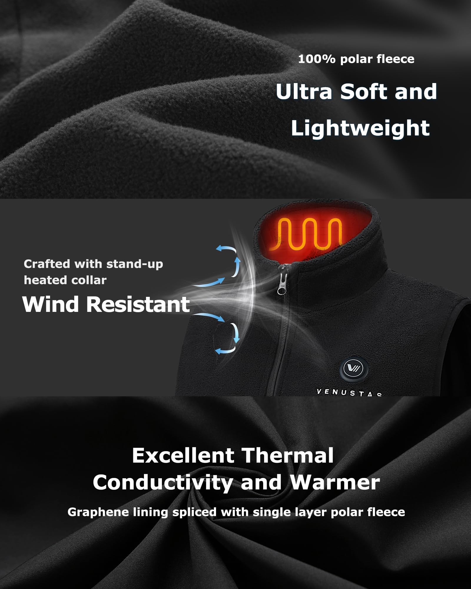 Venustas Men's Fleece Heated Vest with Battery, Lightweight Insulated Electric Vest