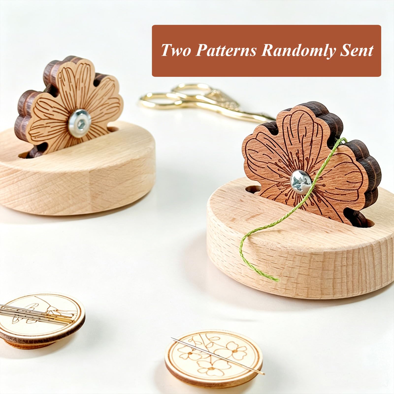 Thread Cutter Blade Tool for Sewing with Flower Shape Solid Wooden Sewing Tools (1 Piece)
