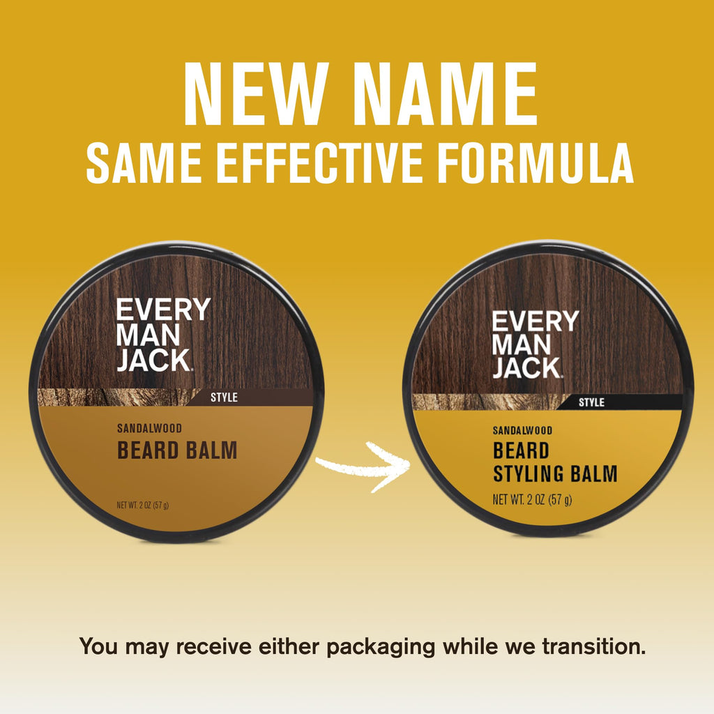 Every Man Jack Beard Styling Balm - Light Sandalwood Scent - Moisturize, Strengthen, & Style Your Beard - Medium Hold - Naturally Derived Ingredients like Candelilla Wax & Shea Butter - 2 oz (2 pack)