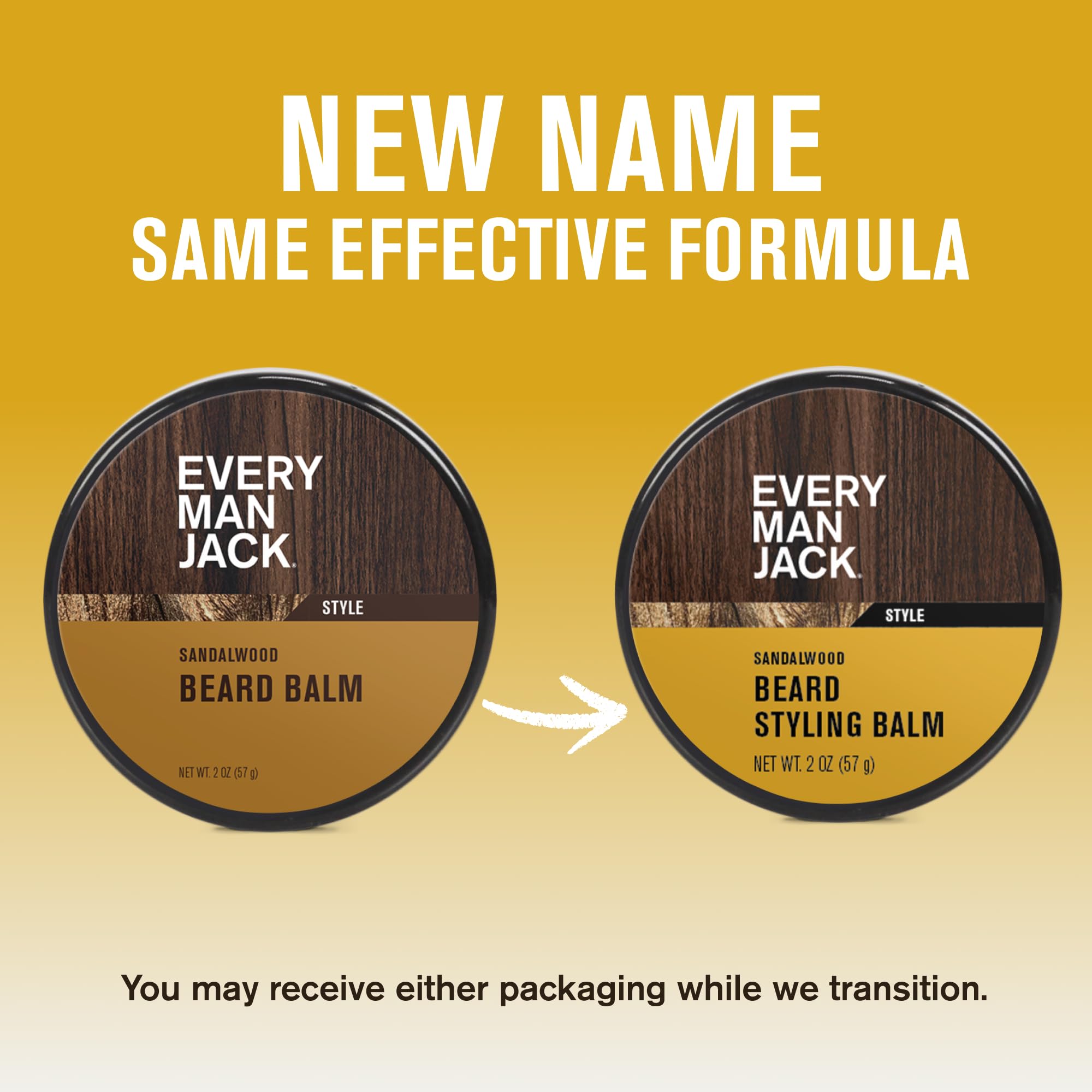 Every Man Jack Beard Styling Balm - Light Sandalwood Scent - Moisturize, Strengthen, & Style Your Beard - Medium Hold - Naturally Derived Ingredients like Candelilla Wax & Shea Butter - 2 oz (2 pack)