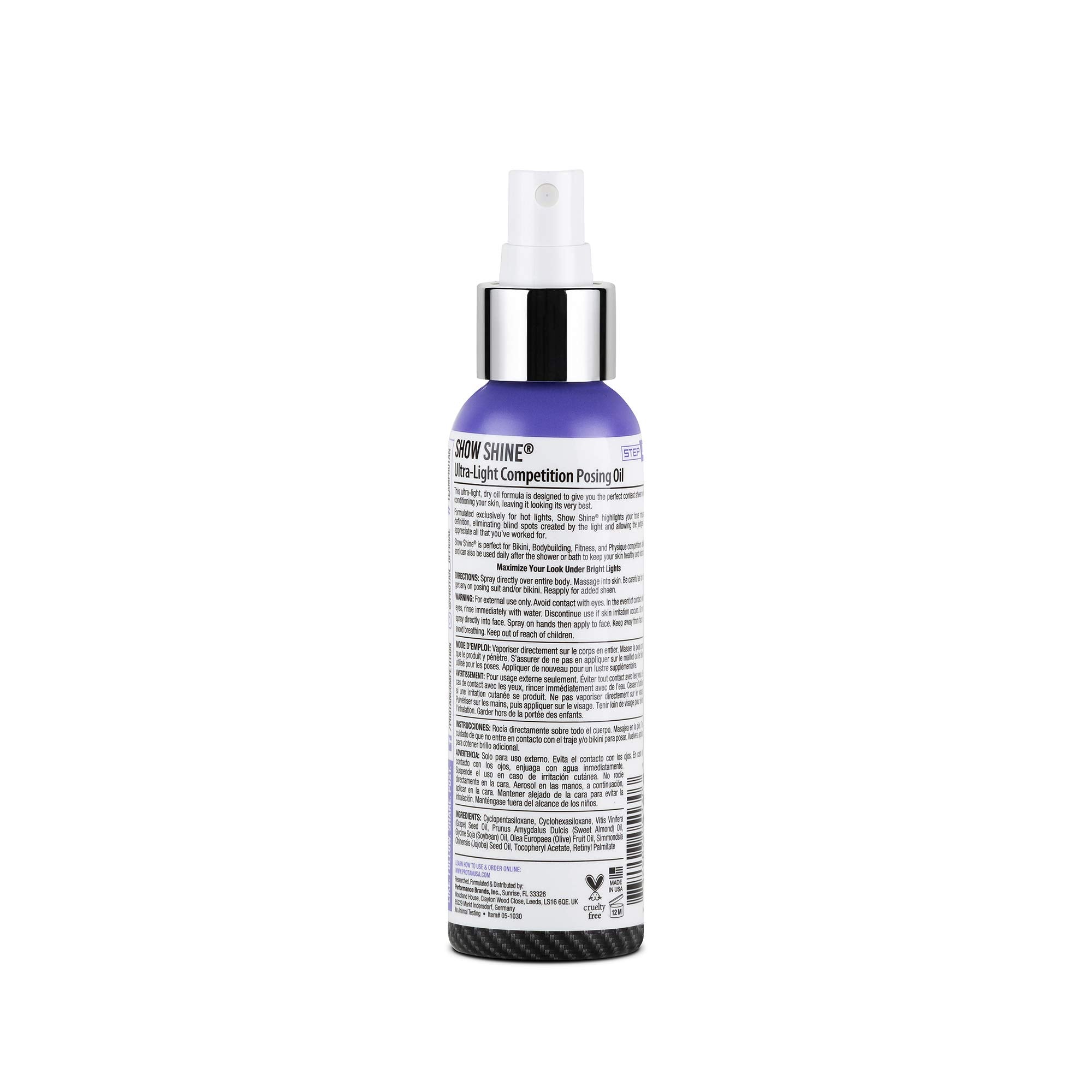 Pro Tan, Show Shine, Maximum Definition Ultra-Light Posing Oil, Stage Oil, Fitness Event, Modeling, Photoshoot, 4 oz.