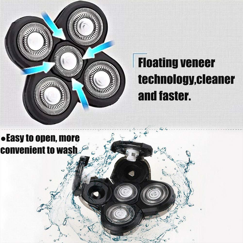 Replacement Shaver Head Blade,5 Heads Beard Replacement Blade,Universal Easy Install Electric Razor Shaver Head for Head and Face