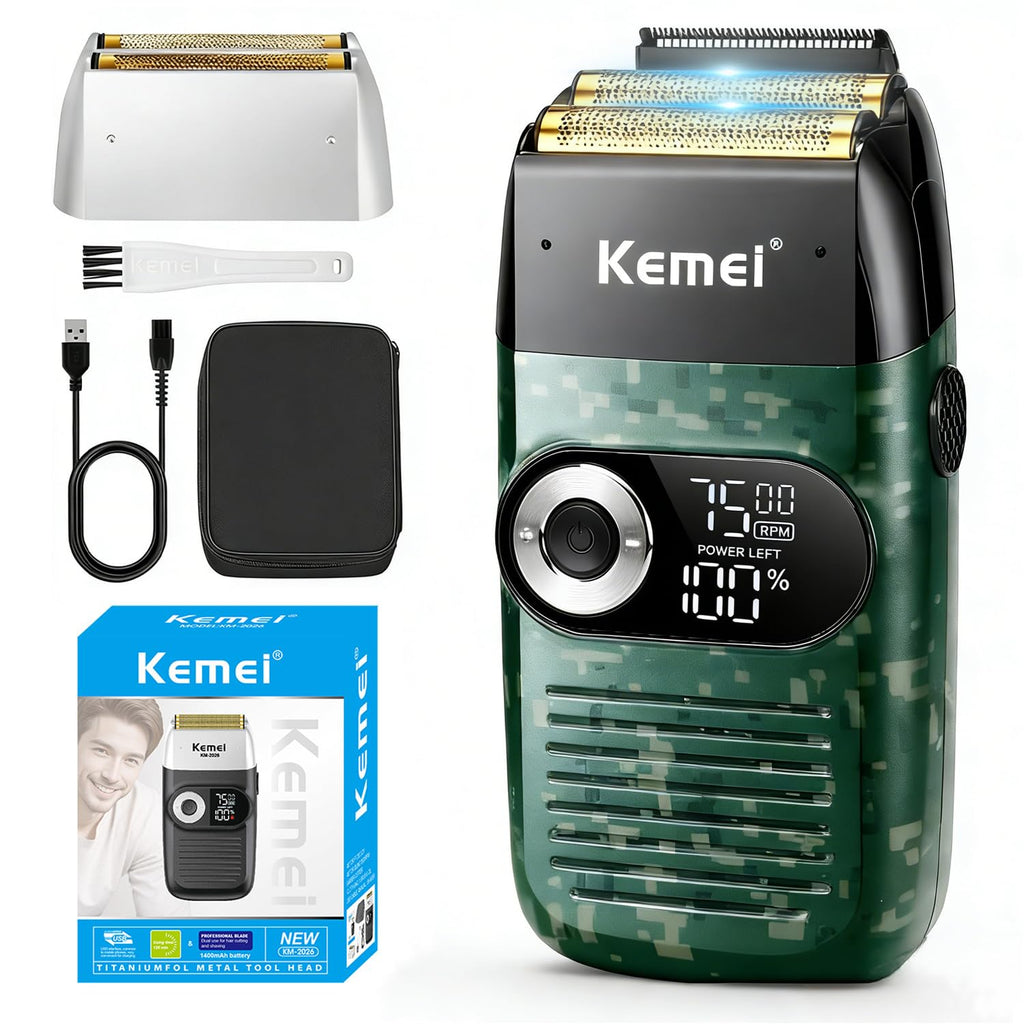 KEMEI Foil Shaver Barber for Men,Electric Razor Rechargeable with Beard Trimmer,Cordless Lithium Titanium Foil Shavers with Travel Case