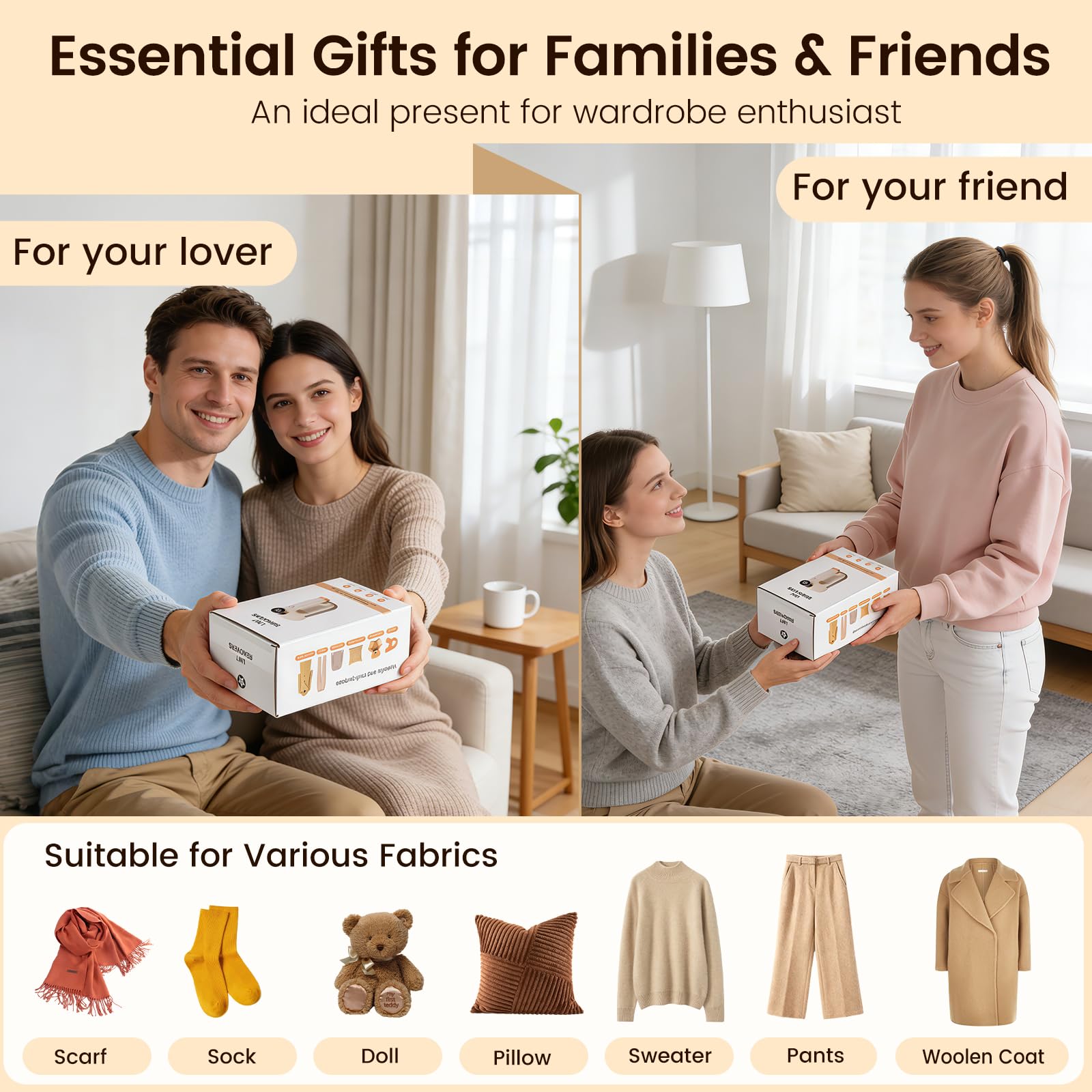 Poputra Fabric Shaver, Lint Shaver with Lint Brush, 3-Speed Sweater Shaver to Remove Pilling for Clothing, 6 Leaf Blade, LED Display, Electric Lint Remover for Furniture, Blanket, Couch (Beige)