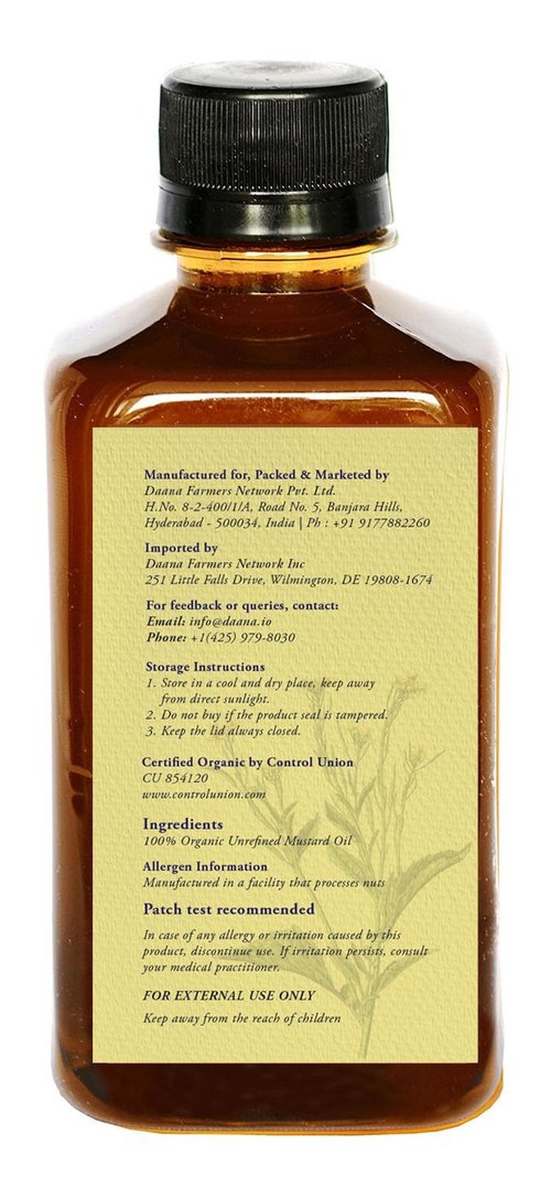 DAANA Mustard Oil for Skin: Certified USDA Organic, Extra Virgin, Cold Pressed