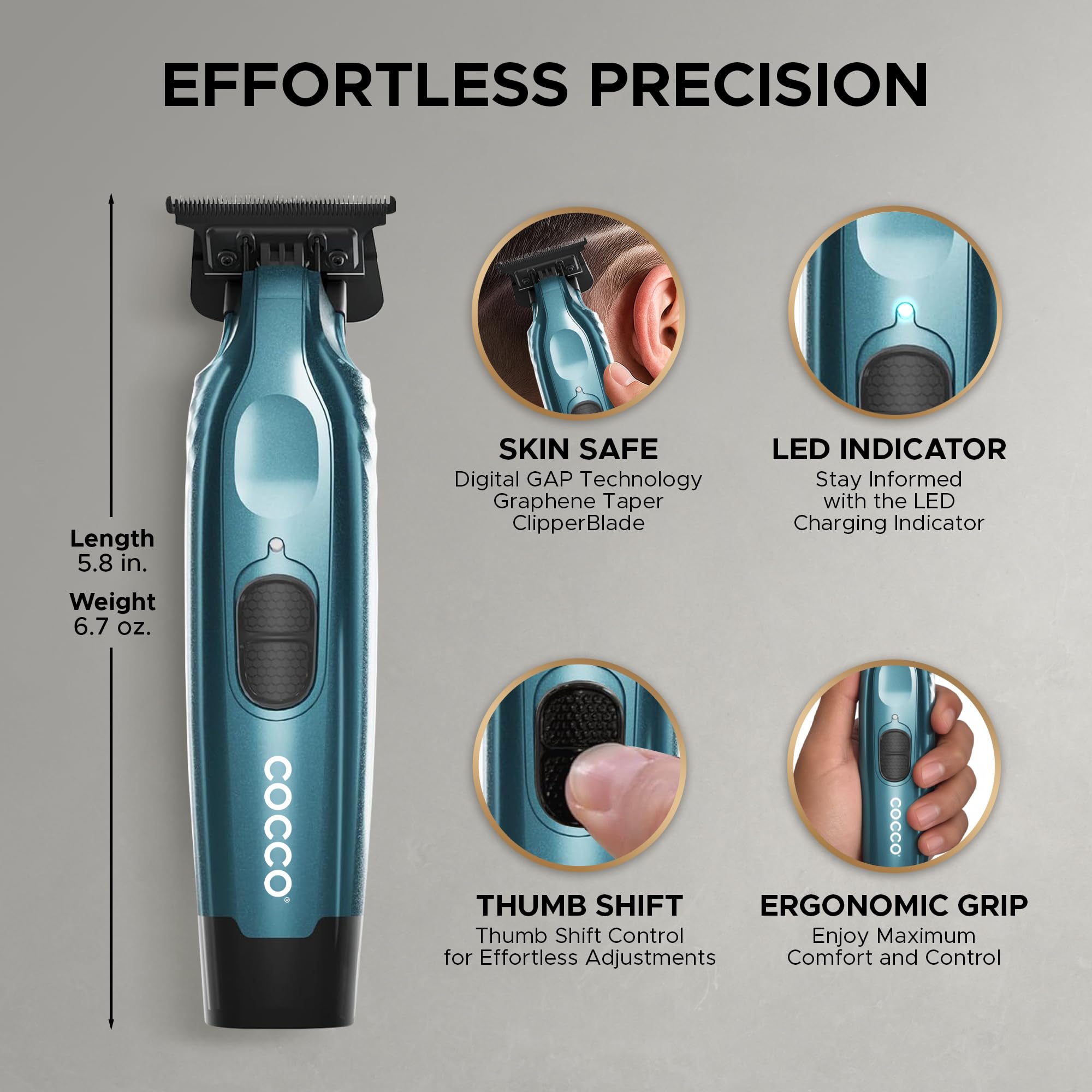 Cocco Hyper Veloce Pro Trimmer, Digital Gap Graphene Blade (Dark Teal)