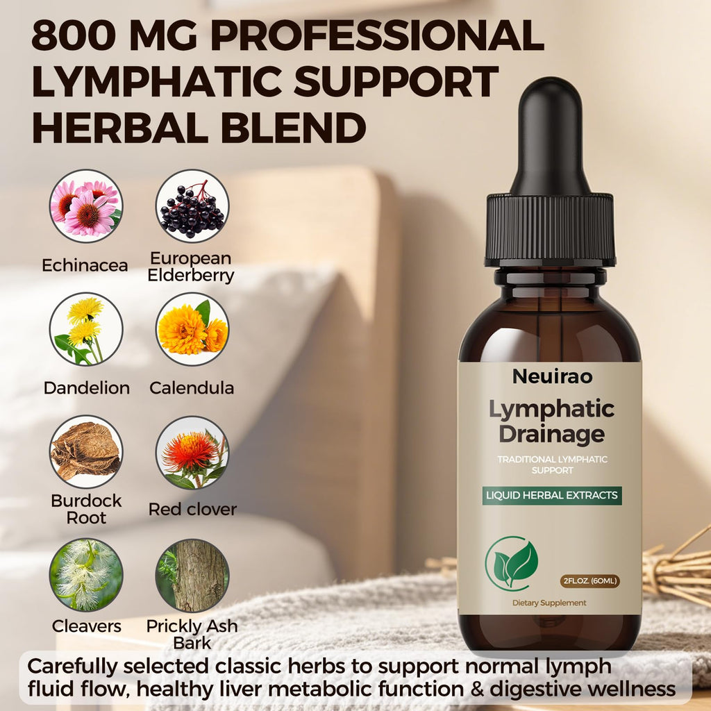 Lymphatic Drainage Drops, 20-in-1 Liposomal Lymphatic Support Drops for Immune & Circulation, Daily Wellness Formula with Dandelion, Echinacea, Cleavers, Burdock Root & Prickly Ash Bark, 2 FL OZ