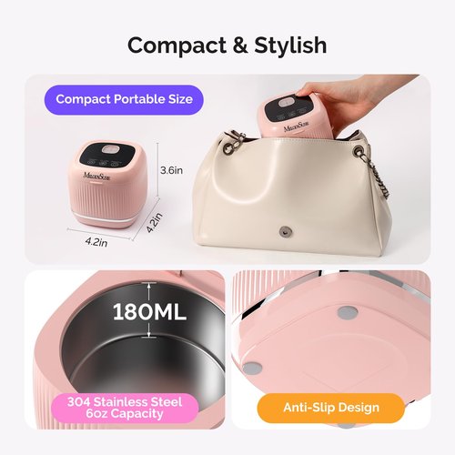 MelodySusie 2 in 1 Nail Tool Cleaning Machine, 3 Timers Mode for Nail Drill Bits, Nail Art Brush, Nail Clipper, Jewelry Cleaning, Salon & Home Use, Pink,DL-160