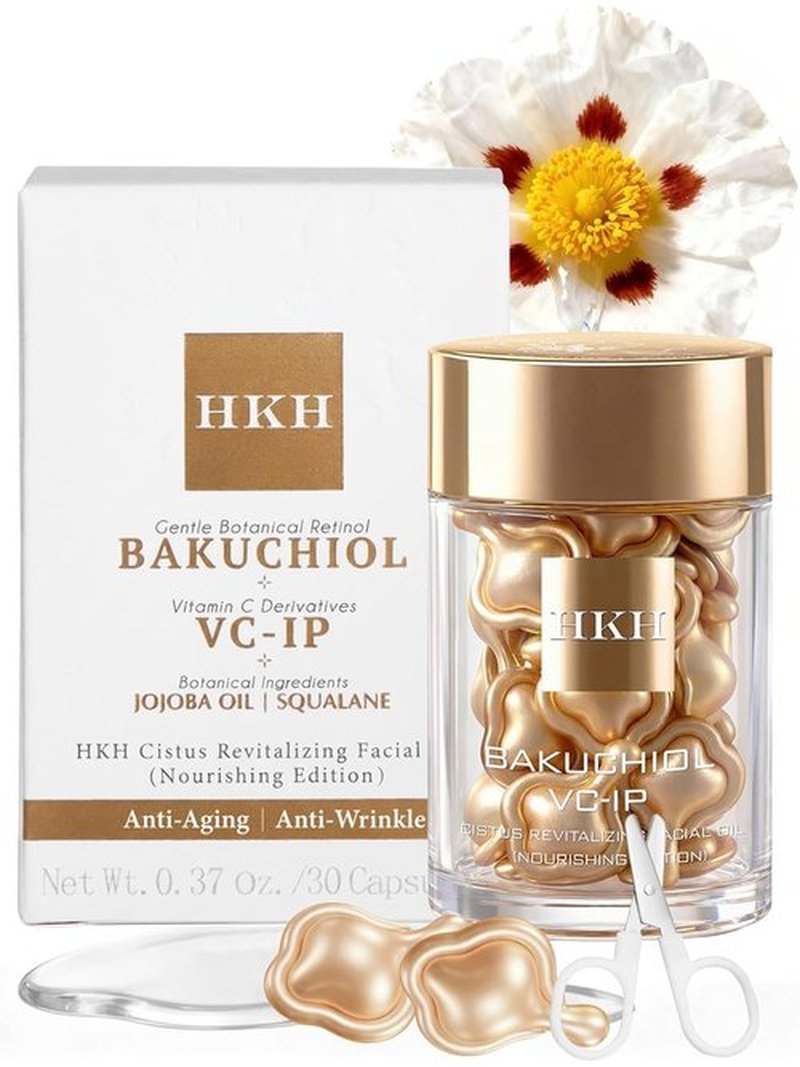 HKH Bakuchiol Retinol Serum - Anti-Aging Capsules for Sensitive Skin | 30 Capsules for Night Repair & Wrinkle Reduction
