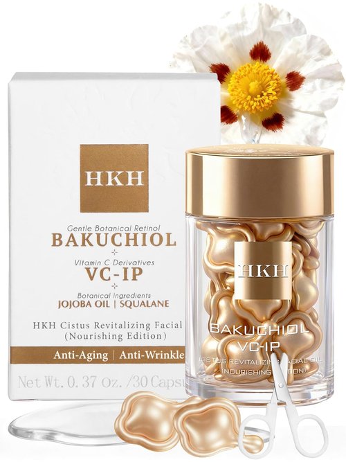 HKH Bakuchiol Retinol Serum For Face: 30 Capsules Anti-Aging Serum Sensitive Skin - SGS Tested Wrinkle Reduction in 4 Weeks - Night Repair Serum With Peptides & Plant-Based Retinol - Travel-Friendly