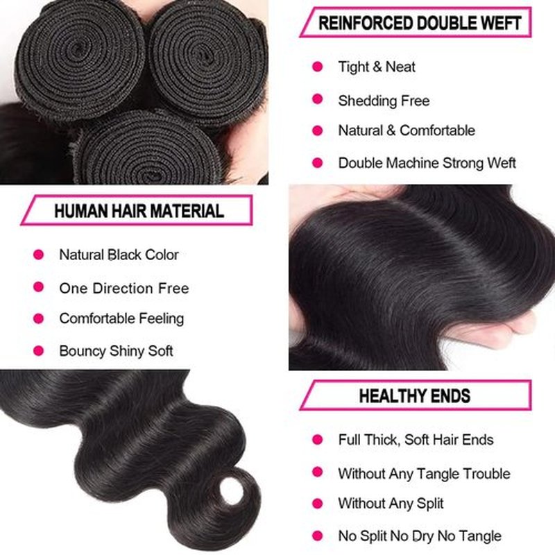 Body Wave Bundles Human Hair Natural Black Color Unprocessed Brazilian Virgin Hair 12 14 16 Inch Color #1b Bundles Human Hair