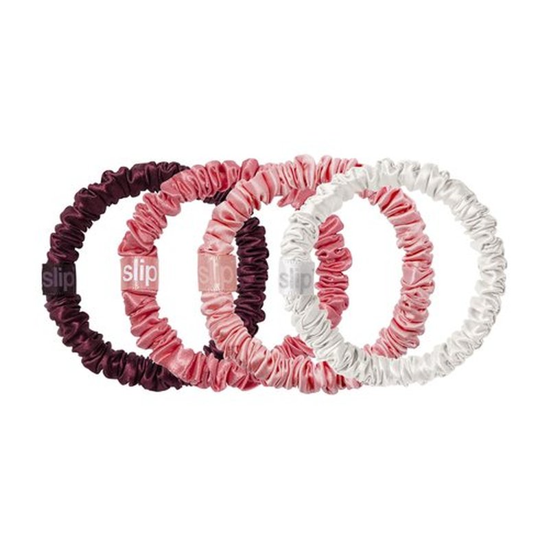 slip Skinny Scrunchies in Candy Cane Ornament Packaging: Anti-Crease, Anti-Breakage Slipsilk™ Design Protects Delicate Hair | Includes 4 Pure Silk Scrunchies
