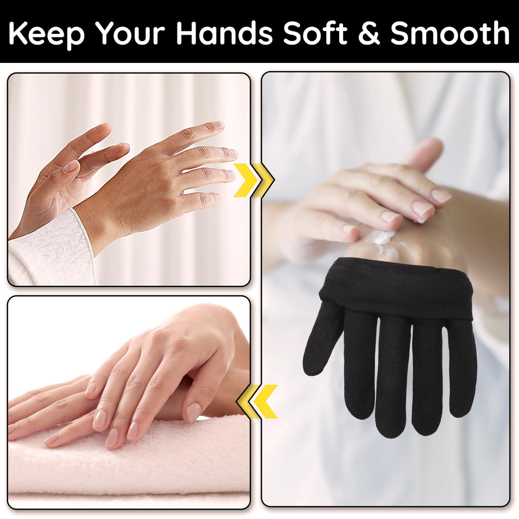 Segbeauty 12 Counts Black Lotion Cotton Gloves Women for Dry Hands Overnight, 6 Pairs Moisturizing Hand Cotton Gloves for Men, Reusable Spa Moisture Glove for Working, Soft Sleep Lotion Glove Medium