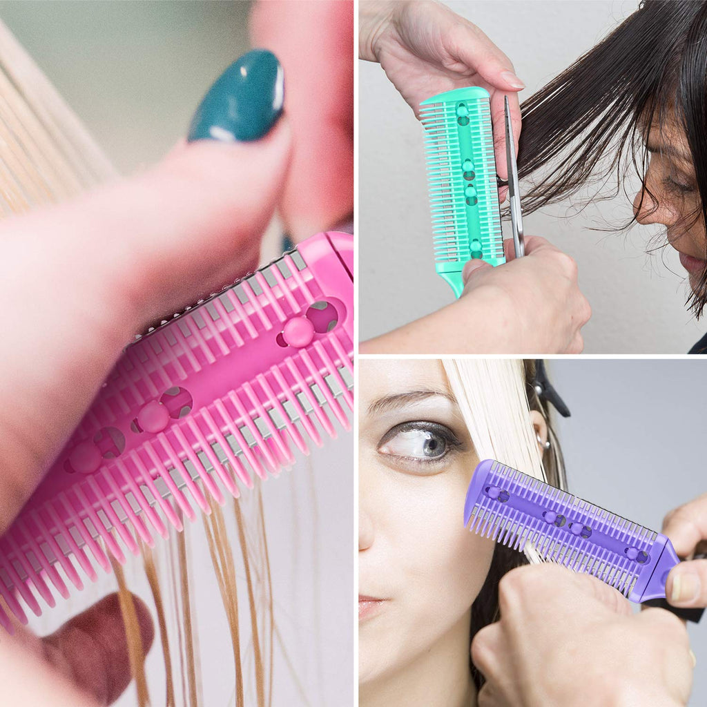 Maitys 3 Pcs Haircut Razor Comb Hair Cutting Comb with 12 Replacement Blades Double Edge Shaper for Salon & Home Styling Split Ends Trimmer Styler for Thick and Thin Hair