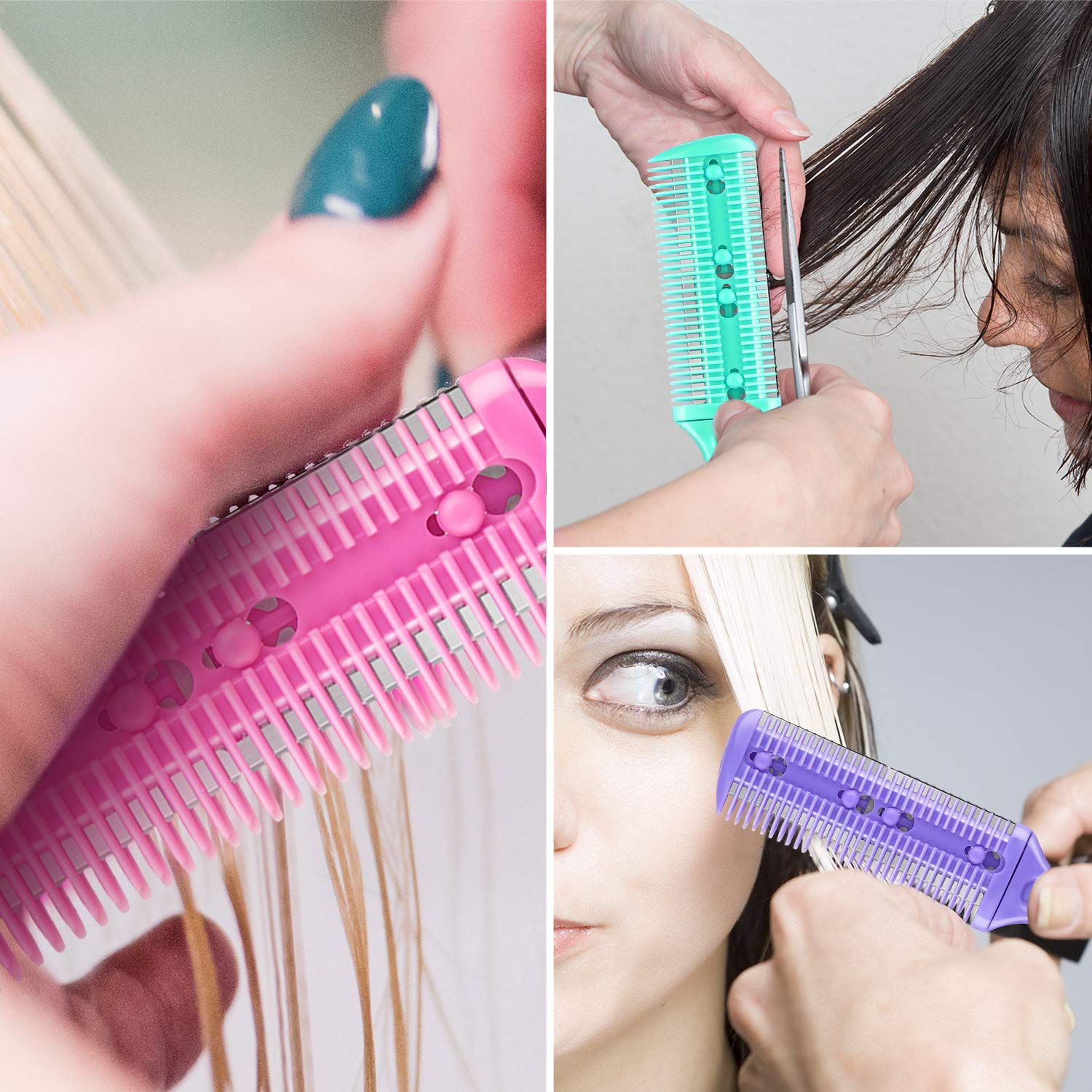 Maitys 3 Pcs Haircut Razor Comb Hair Cutting Comb with 12 Replacement Blades Double Edge Shaper for Salon & Home Styling Split Ends Trimmer Styler for Thick and Thin Hair
