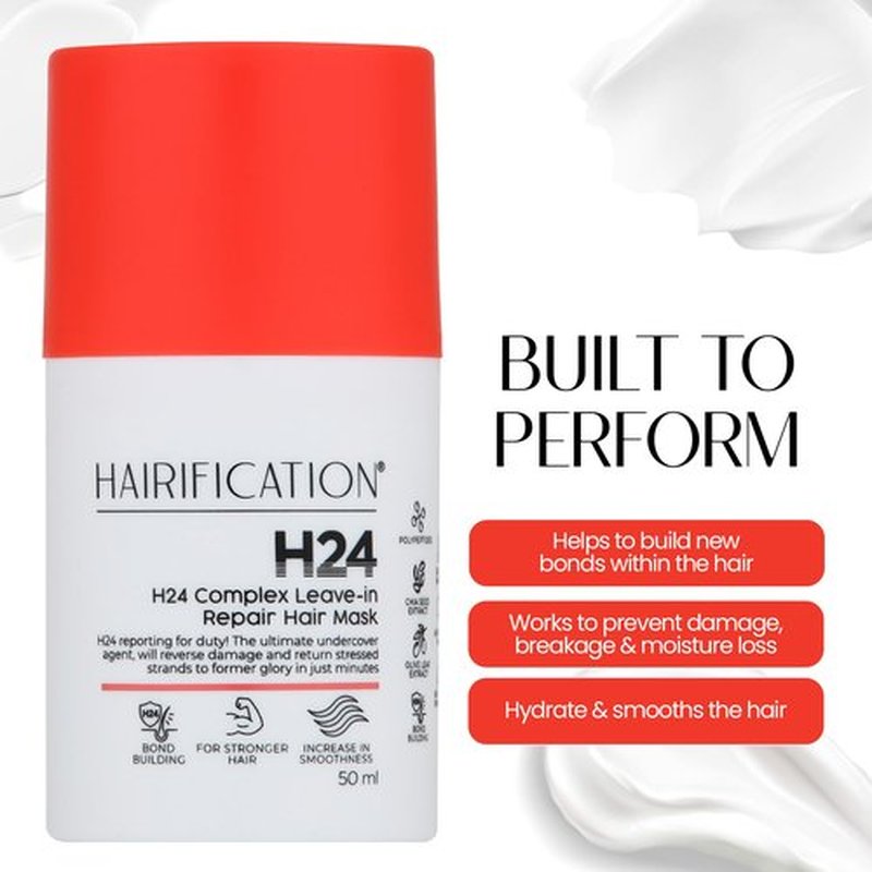 HAIRIFICATION H24 Leave-In Repair Hair Mask for Women, Leave-In Conditioning Treatment for Damaged, Dry or Chemically Treated Hair, Helps Protect from Heat Damage for Soft and Smooth Hair - 50ml