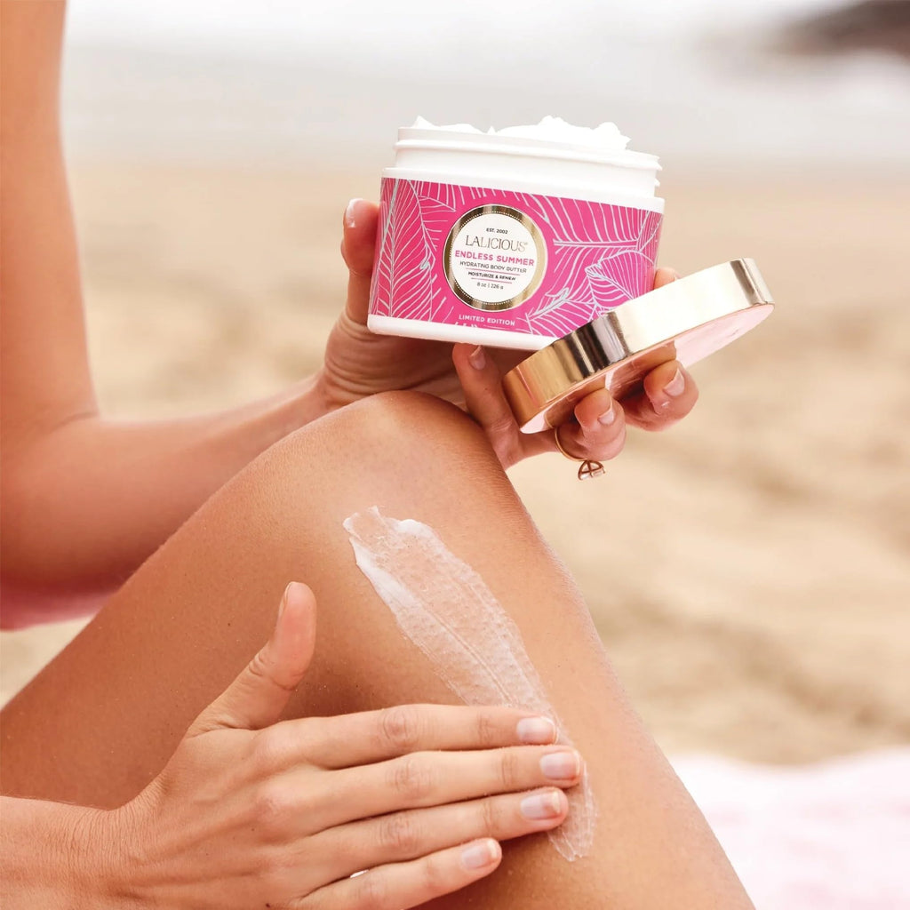 LALICIOUS Endless Summer Whipped Body Butter 8oz | Shea Butter + Hyaluronic Acid Body Cream | Deep Moisturizing Lotion for Dry Skin | Vitamin C & Peptides | Non-Greasy, Firming & Skin-Softening