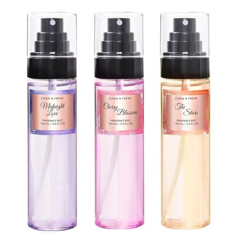 Clean-n-Fresh Body Spray - Women's Fragrance Mist Gift Set | Pack of 3, Cherry Blossom, 3.4 Fl Oz Each
