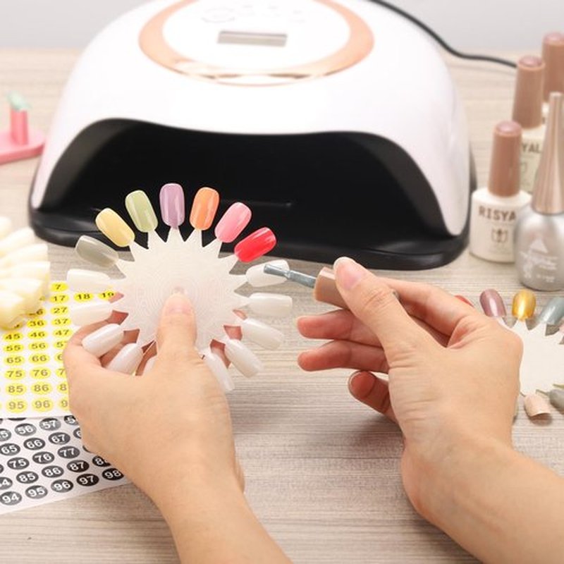 Tbestmax 720 Pcs Nail Color Swatches, Nail Polish Color Sample Swatch with Number Stickers, Round False Nail Display Tips - Natural