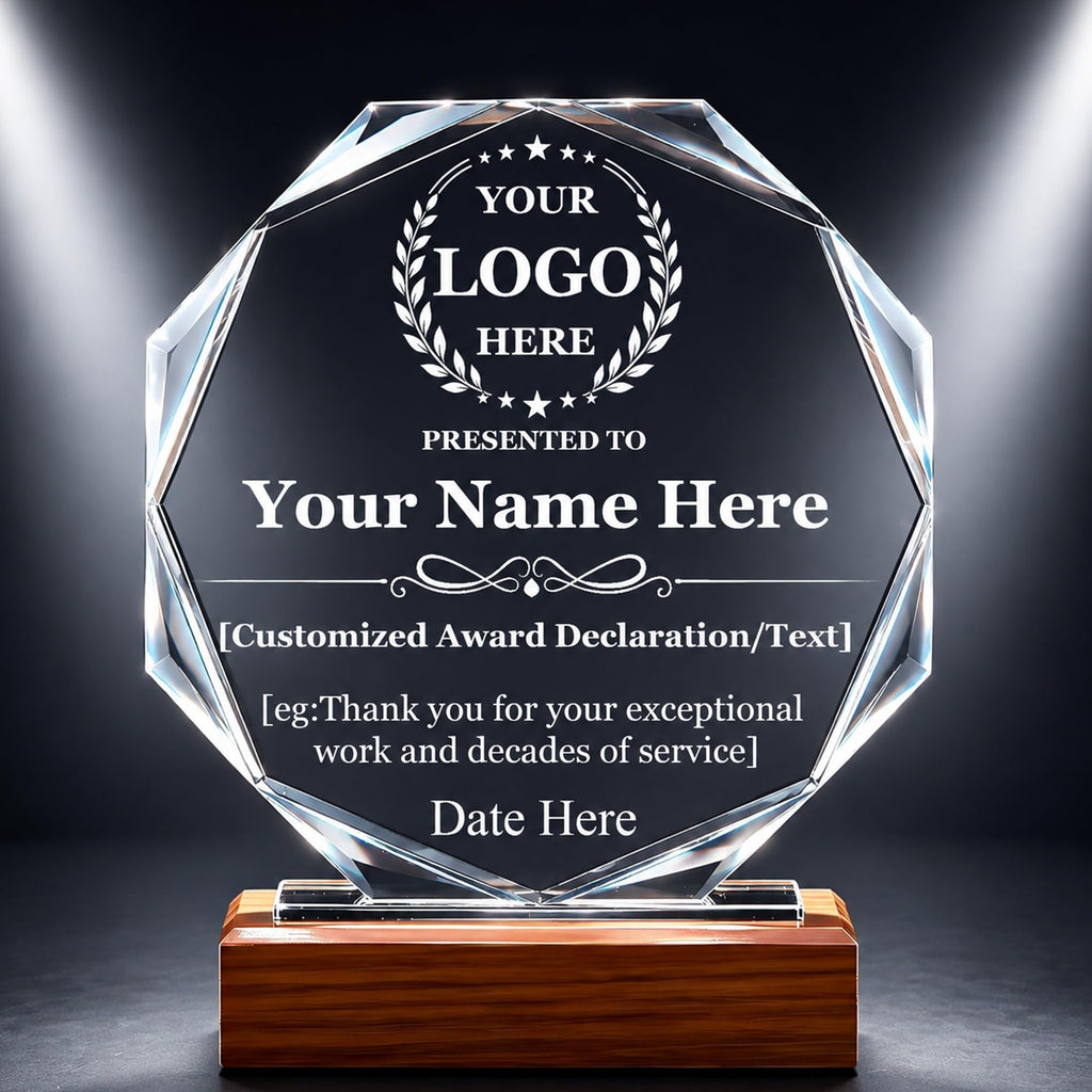 iStutzen Custom Crystal Award Trophy, Personalized Recognition Engraved Crystal Award with Logo/Name/Text for Corporate Recognition, Employee Appreciation, Years of Service, Retirement(Style-1)