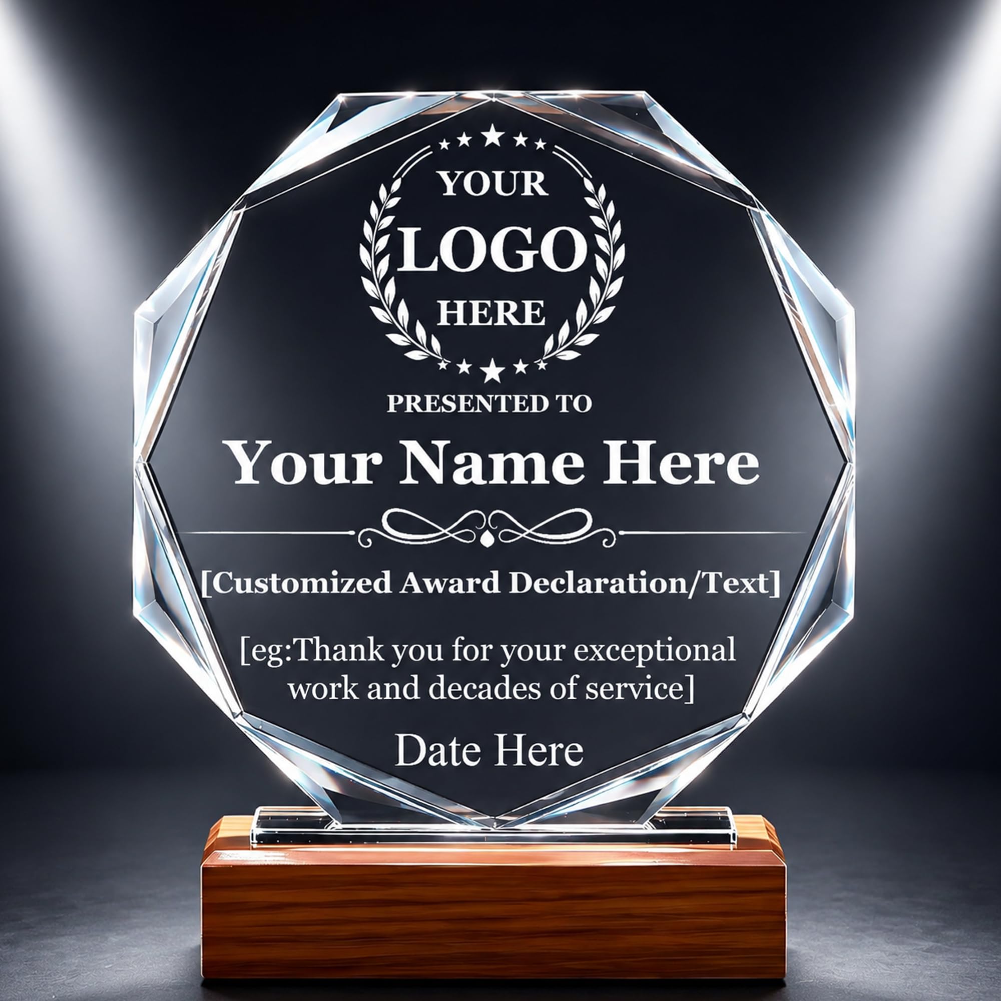 iStutzen Custom Crystal Award Trophy, Personalized Recognition Engraved Crystal Award with Logo/Name/Text for Corporate Recognition, Employee Appreciation, Years of Service, Retirement(Style-1)