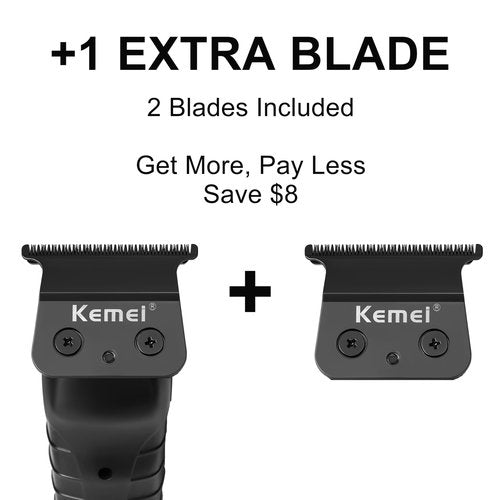 KEMEI 2299 Hair Trimmer for Men, Zero Gapped T-Blade Clippers for Edging & Lining, Cordless Barber Liners with Extra Replacement Blade, USB Rechargeable Grooming Kit for Beard & Dry Shaving (Black)