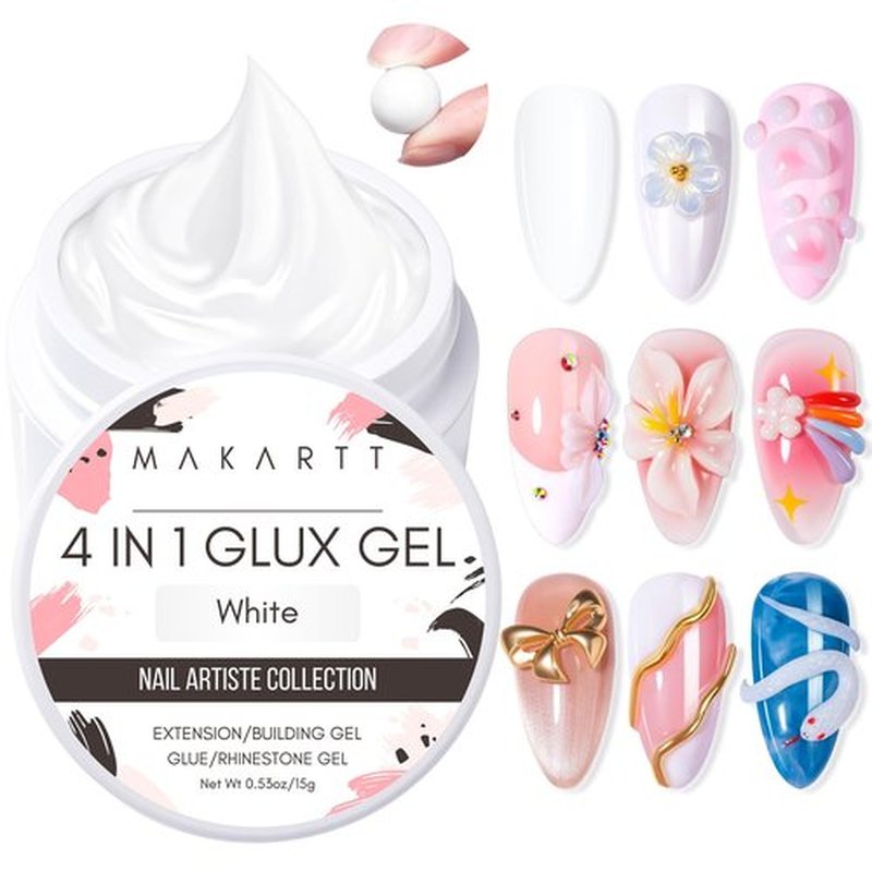 Makartt 3d Gel Nail Art: 4-in-1 3d Nail Gel Sculpting Gels White Non-sticky for Extension, 15ML Solid Builder Nail Gel UV Glue for Acrylic Tips, Rhinestones & Sculpture Gels for Nails Art Salon Home