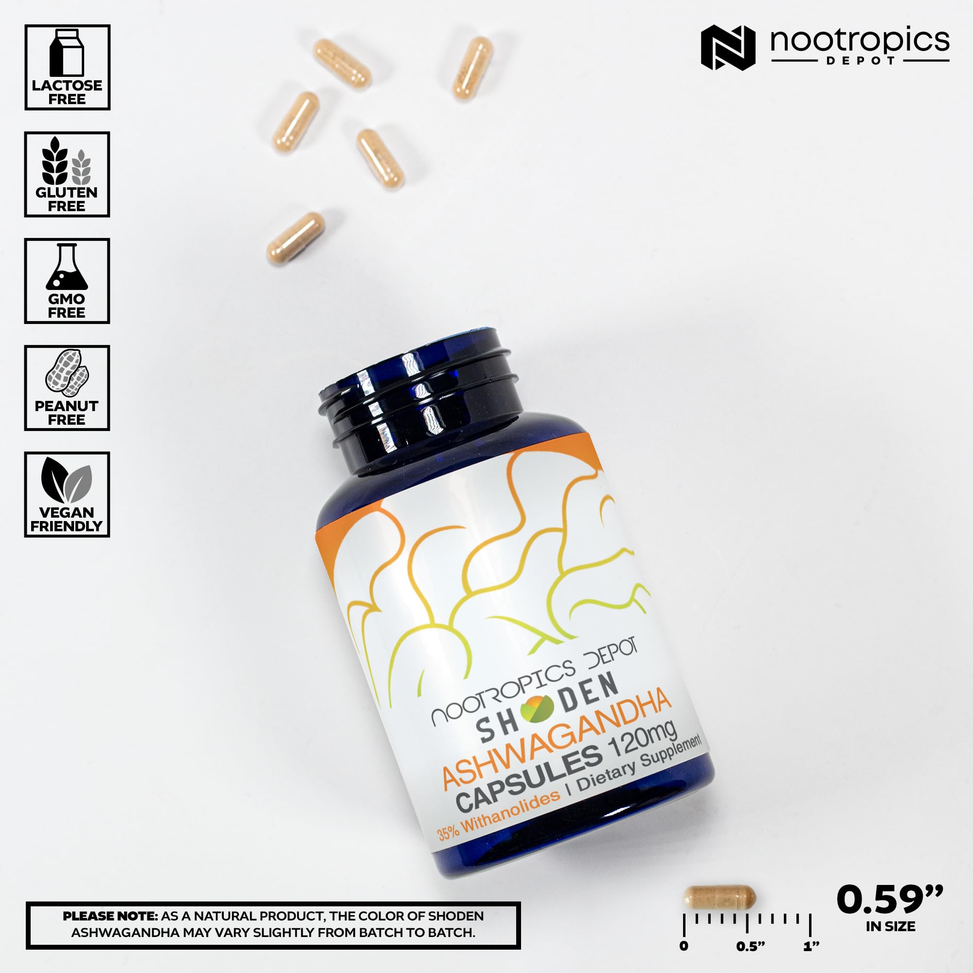 Nootropics Depot Shoden Ashwagandha Extract Capsules | 120mg | 90 Count | 35% Withanolides