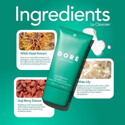 Doré Gel to Milk Face Cleanser - Gentle Hydrating Makeup Remover for Dry & Sensitive Skin (5 fl oz | 150 ml)