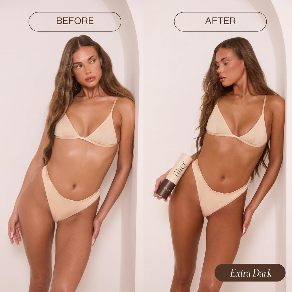 Filter By Molly-Mae Sunkissed Bundle | Extra Dark Self Tan Mousse | Fast Drying Streak Free Fake Tan | Bronzed Glow | Large Double Sided Velvet Soft Tanning Mitt | Perfect for Face & Body Application