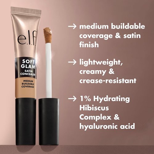 e.l.f. Soft Glam Satin Concealer - Medium Coverage, Crease-Resistant, Long Lasting, Vegan | 13 Fair Neutral