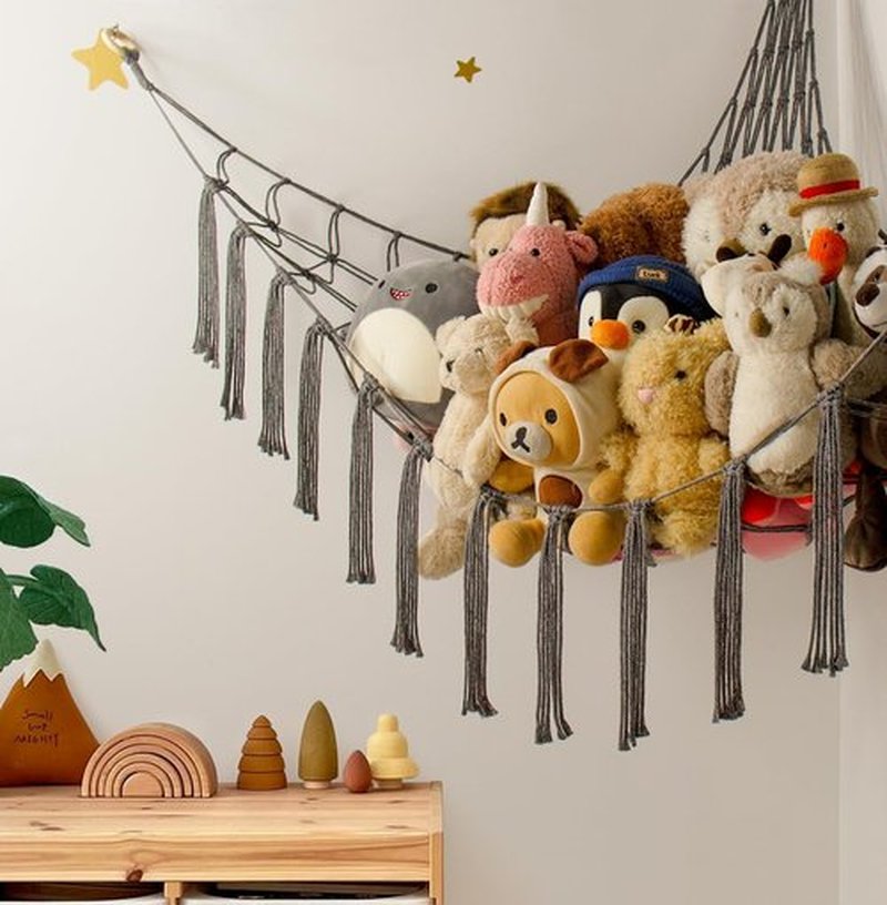 Mirolam Stuffed Animal Storage Hammock - Large Grey Toy Organizer for Baby Nursery Decor