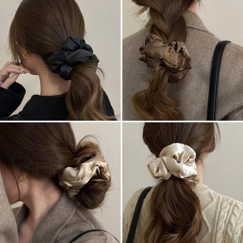 4PCS Large Pillow Scrunchies,Sleep Scrunchies for Women,Big Hair Scrunchies for Thick Hair,Filling Satin Hair Tie No Damage,Heatless Curling Scrunchies,Satin Ponytail Holders(4PCS,A)