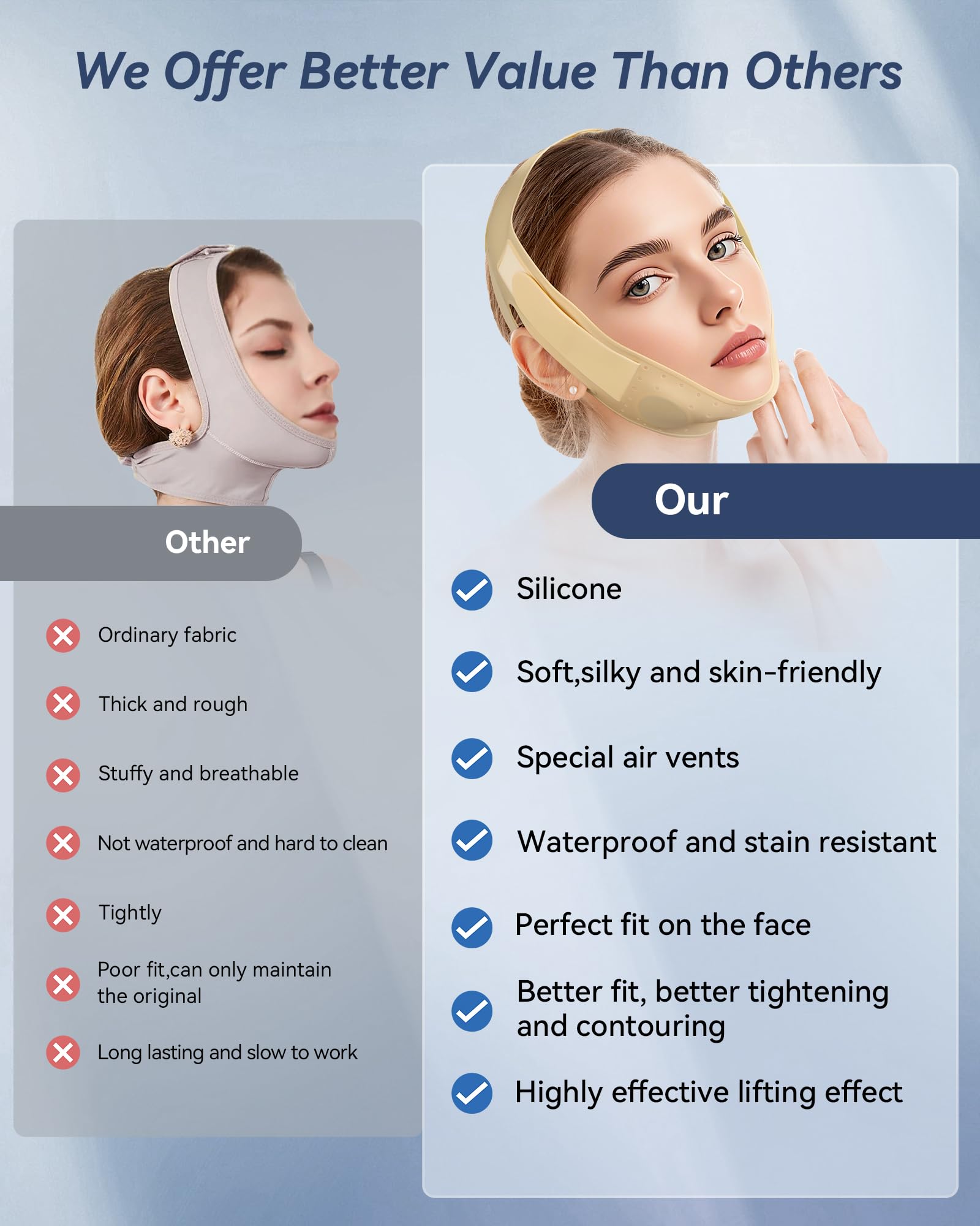 Reusable V Line Silicone Face Strap, Soft Silicone Chin Strap for Women 23-27 Inches (Nude) 01