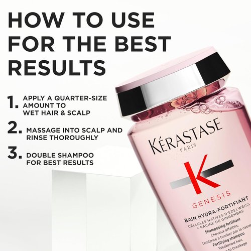 Kerastase Genesis Hydra-Fortifiant Shampoo - Strengthens Weak Hair, Hydrates & Anti-Breakage, Silicone-Free