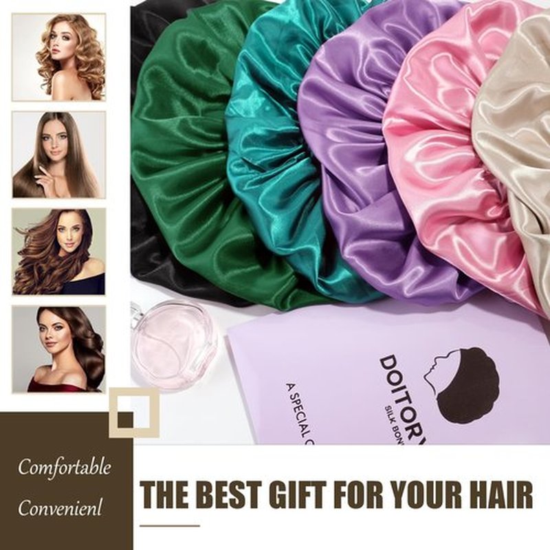 Doitory Bonnet for Sleeping Women & Men, Double Layer Silk Bonnet, Soft Satin Lined Hair Bonnets Sleep Shower Cap for Natural & Curly Hair(Black)