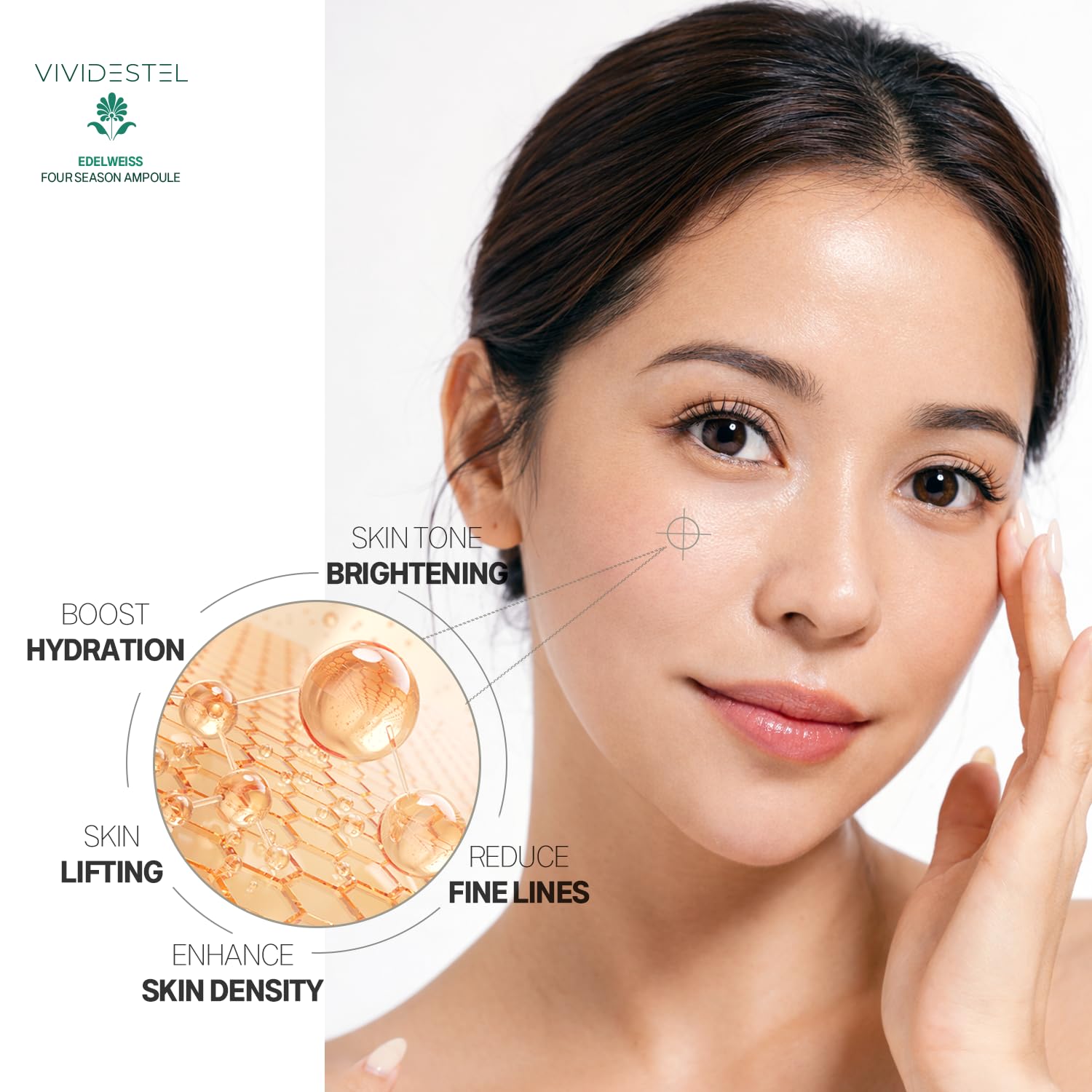 VIVIDESTEL Edelweiss Four Season Ampoule - Brightening & Anti Aging Essence Serum - Lightweight Non-Sticky Hydration Serum With Niacinamide, Peptides - Reduces Fine Line - Minimize Pores 30ml